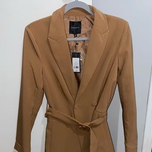 camel brown belted blazer by dynamite